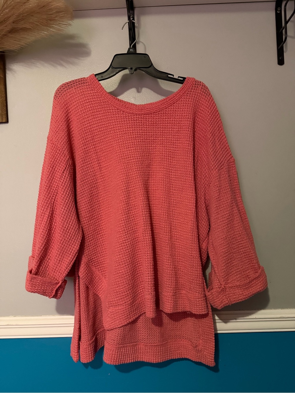 Umgee Coral Waffle Knit Long Sleeve Sweater